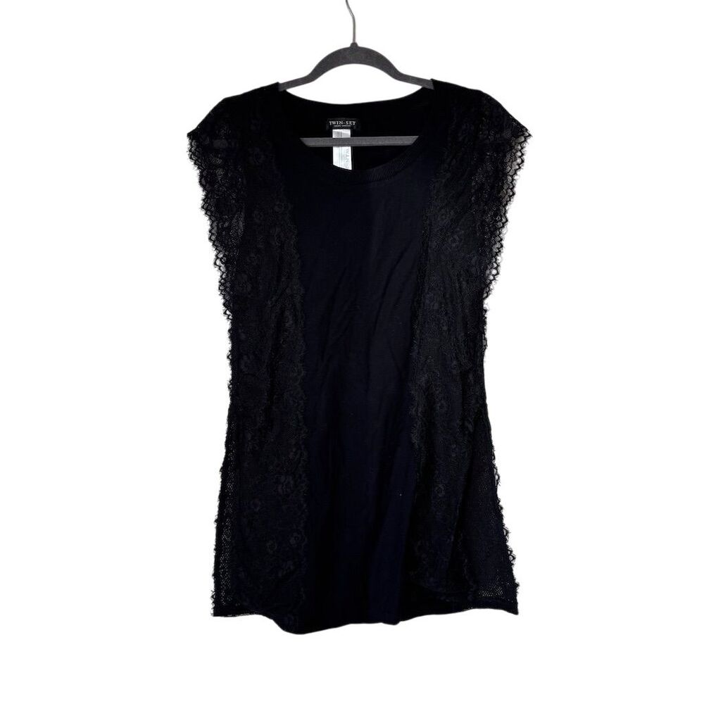 Twin-Set Simona Barbieri Women's Black Lace Jersey Top Size XS